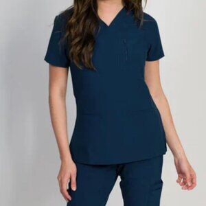 NWT Medgear Women's Mitered Neck Zip Chest Pocket Scrubs Top 2XL